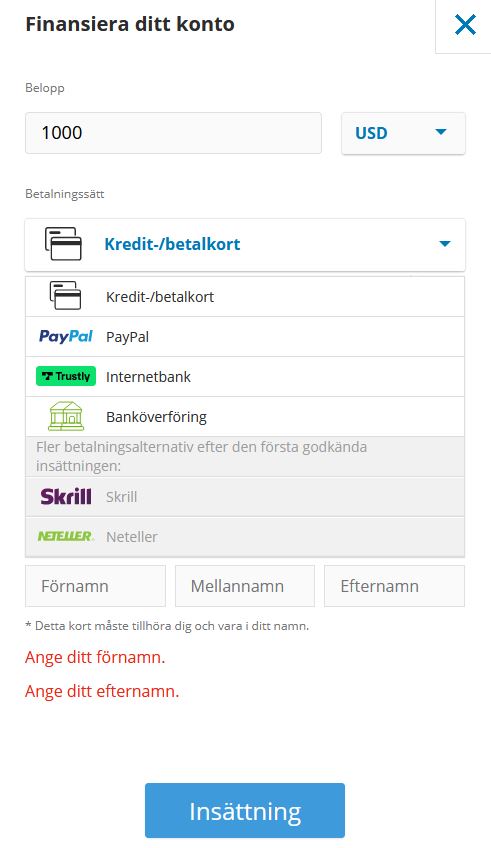 olika metoder för betalning hos etoro