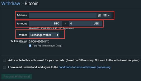 Skicka kryptovaluta till en extern wallet från Bitfinex
