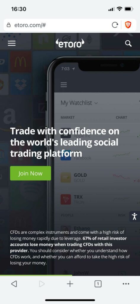 to register on etoro go to the website and click join now
