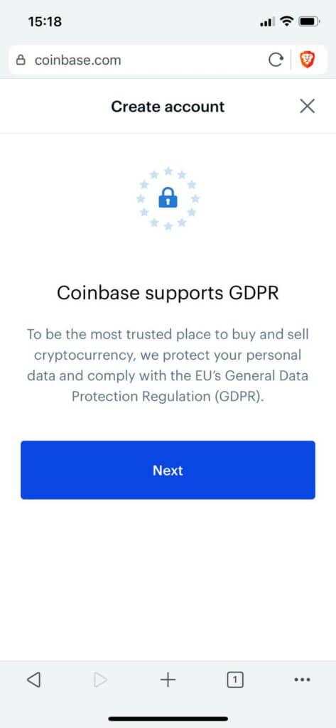 accept GDPR terms on coinbase