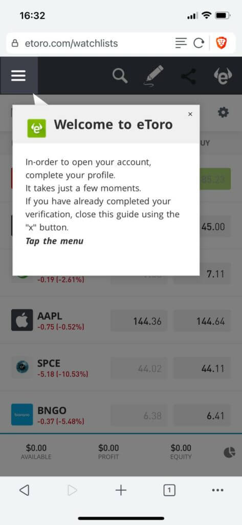 now, you have an etoro account, welcome!