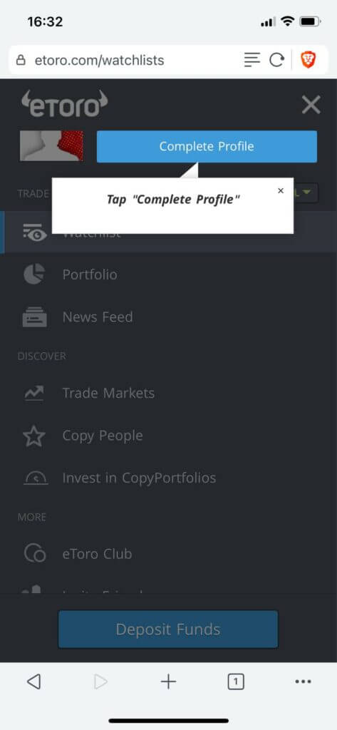 now its time to finish your etoro profile