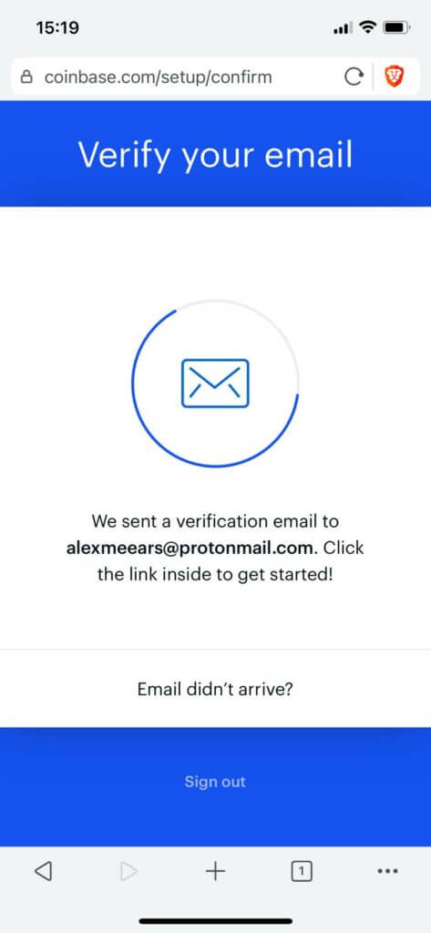 verify your email at coinbase