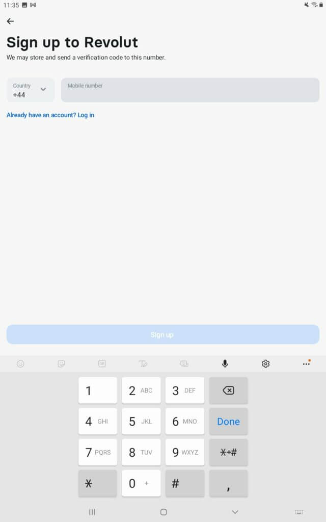 Enter phone number at Revolut