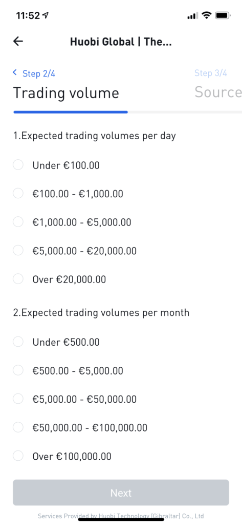 Trade volume at Huobi
