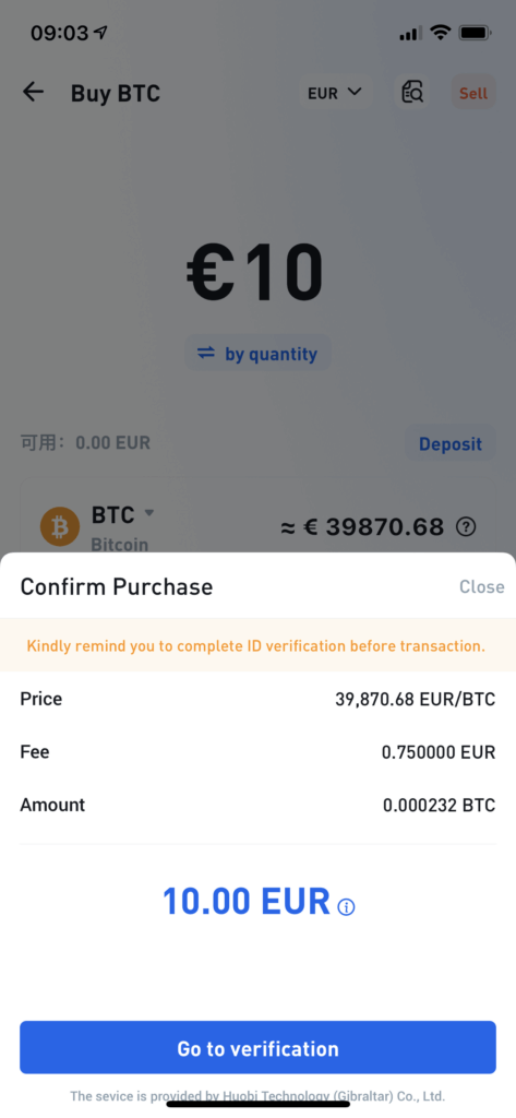more verification at Huobi